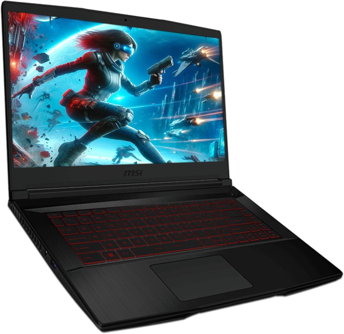 ⁦MSI لابتوب العاب Gf63 رفيع 12Ucx بشاشة 15.6 FHD 144Hz ومعالج انتل كور I5 12450H وذاكرة RAM 8GB وSSD 512GB وانفيديا جيفورس Rtx 2050 4GB وكيبورد انجليزي باضاءة خلفية وويندوز 11 هوم مقاس 48×33×9 سم، اسود⁩ - الصورة ⁦2⁩