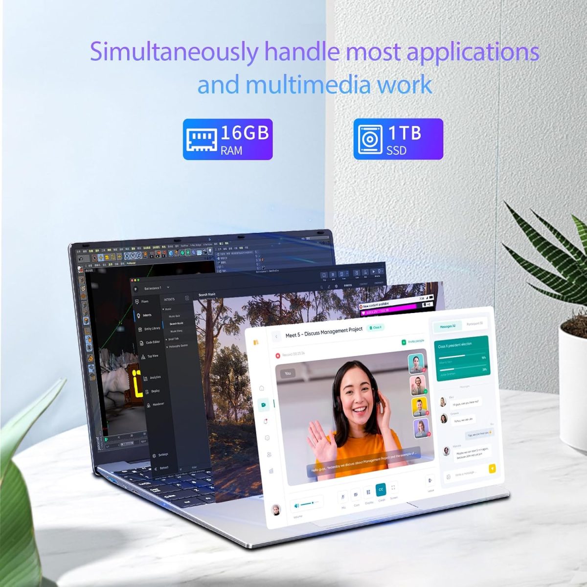 ⁦Gaming Laptop,15.6 Inch FHD IPS 1920x1080 ,Student Business Laptop 12th Gen N95 Processor(Up to 3.4GHz),16GB RAM 1TB SSD ,Supports 180 Angle Opening Backlit Keyboard Fingerprint Unlock Win 11 Pro⁩ - الصورة ⁦5⁩