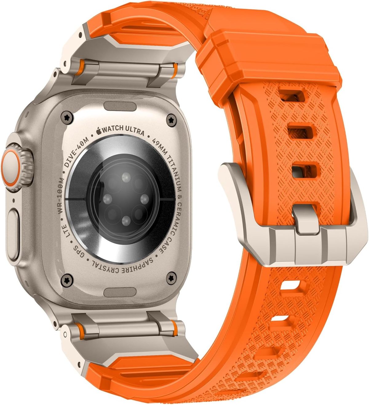 ⁦Mechanical Style Silicone Bands Compatible with Apple Watch Ultra 2/Ultra 49mm, Series 10 46mm/9/8/7(45mm)/SE2/SE/6/5/4(44mm) Sport Rugged Durable Strap with Metal Connector Replacement Band⁩ - الصورة ⁦2⁩