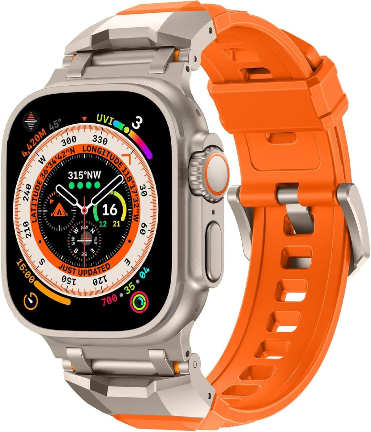 ⁦Mechanical Style Silicone Bands Compatible with Apple Watch Ultra 2/Ultra 49mm, Series 10 46mm/9/8/7(45mm)/SE2/SE/6/5/4(44mm) Sport Rugged Durable Strap with Metal Connector Replacement Band⁩ - الصورة ⁦7⁩