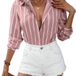 بلوزة نسائية مخططة بازرار واكمام طويلة من جورجليتر، بلوزة للعمل والمكتب