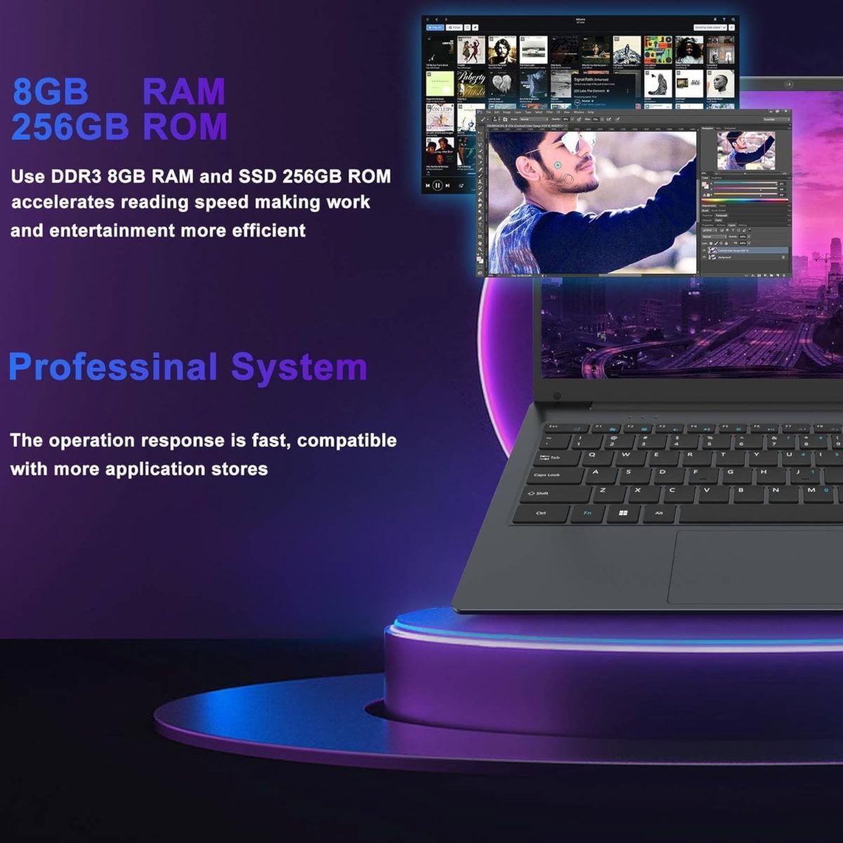 ⁦لابتوب 14.1 انش، معالج كور i7 (حتى 2.7GHz)، لاب توب للطلاب 8GB DDR3 256GB SSD، لابتوب FHD IPS واي فاي 5 بلوتوث 4.2 USB 3.0 × 3 منافذ ايثرنت ×1 منفذ HDMI ×1 فتحة SD ×1 مقبس صوت⁩ - الصورة ⁦3⁩