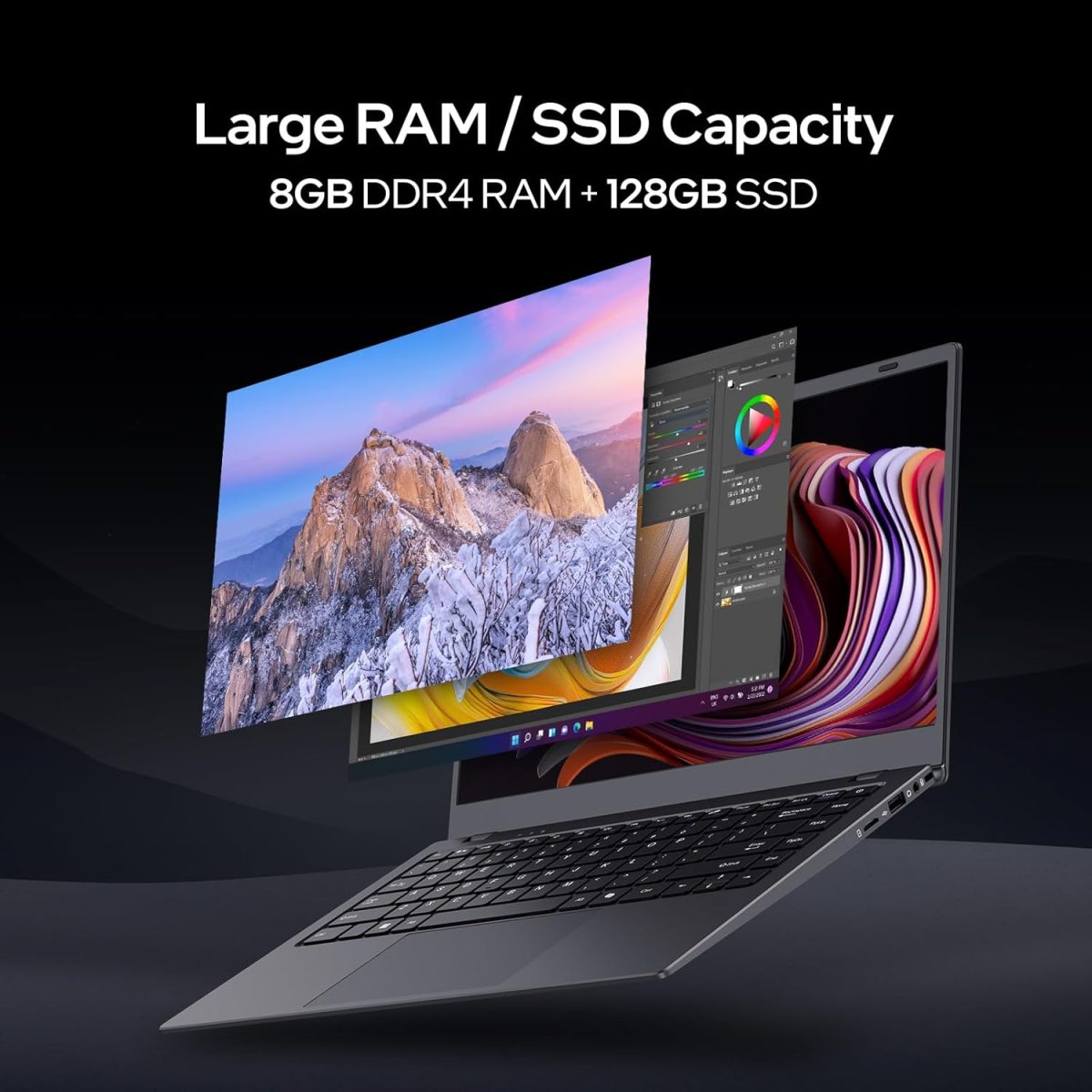 ⁦UOWAMOU 14" Laptop Windows 11 Pro - Intel N5095 Quad-Core, 8GB RAM 128GB SSD, WiFi 5/Bluetooth 5.0, Webcam Privacy Cover, Preloaded Office 2024 - Ultra-Portable⁩ - الصورة ⁦4⁩