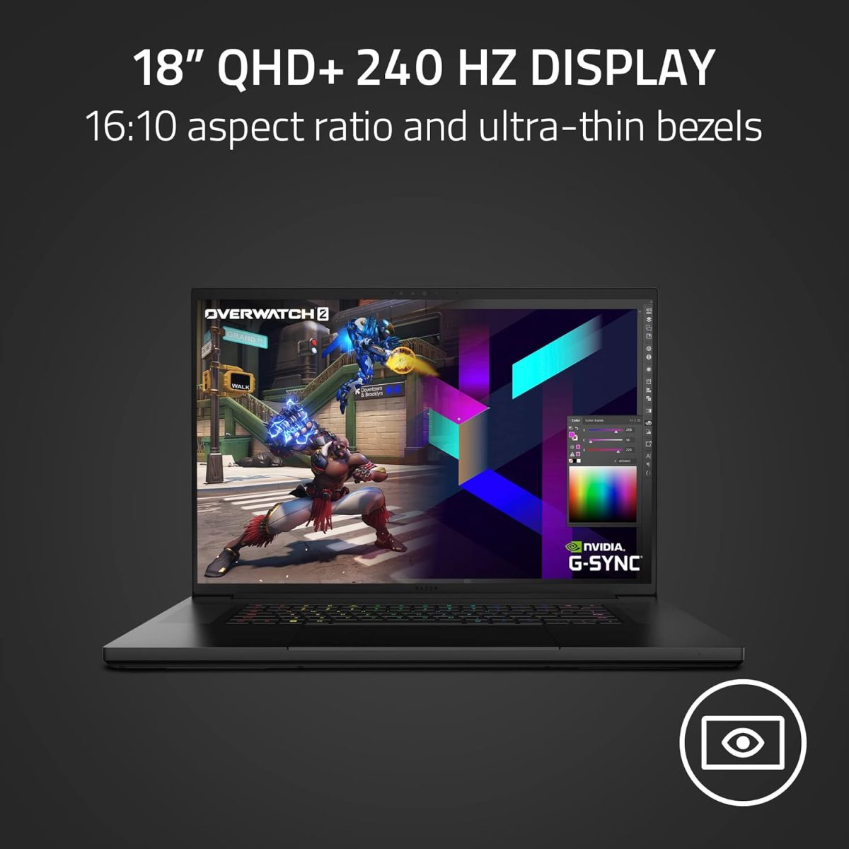 ⁦ريزر لابتوب العاب بليد 18: انفيديا جيفورس RTX 4090-معالج انتل 24 كور i9 HX الجيل 13 - 18 انش QHD+ 240Hz - RAM 32GB - SSD 2TB - الومنيوم سي ان سي - شاحن جان مدمج - ويندوز 11 - كروما RGB⁩ - الصورة ⁦3⁩