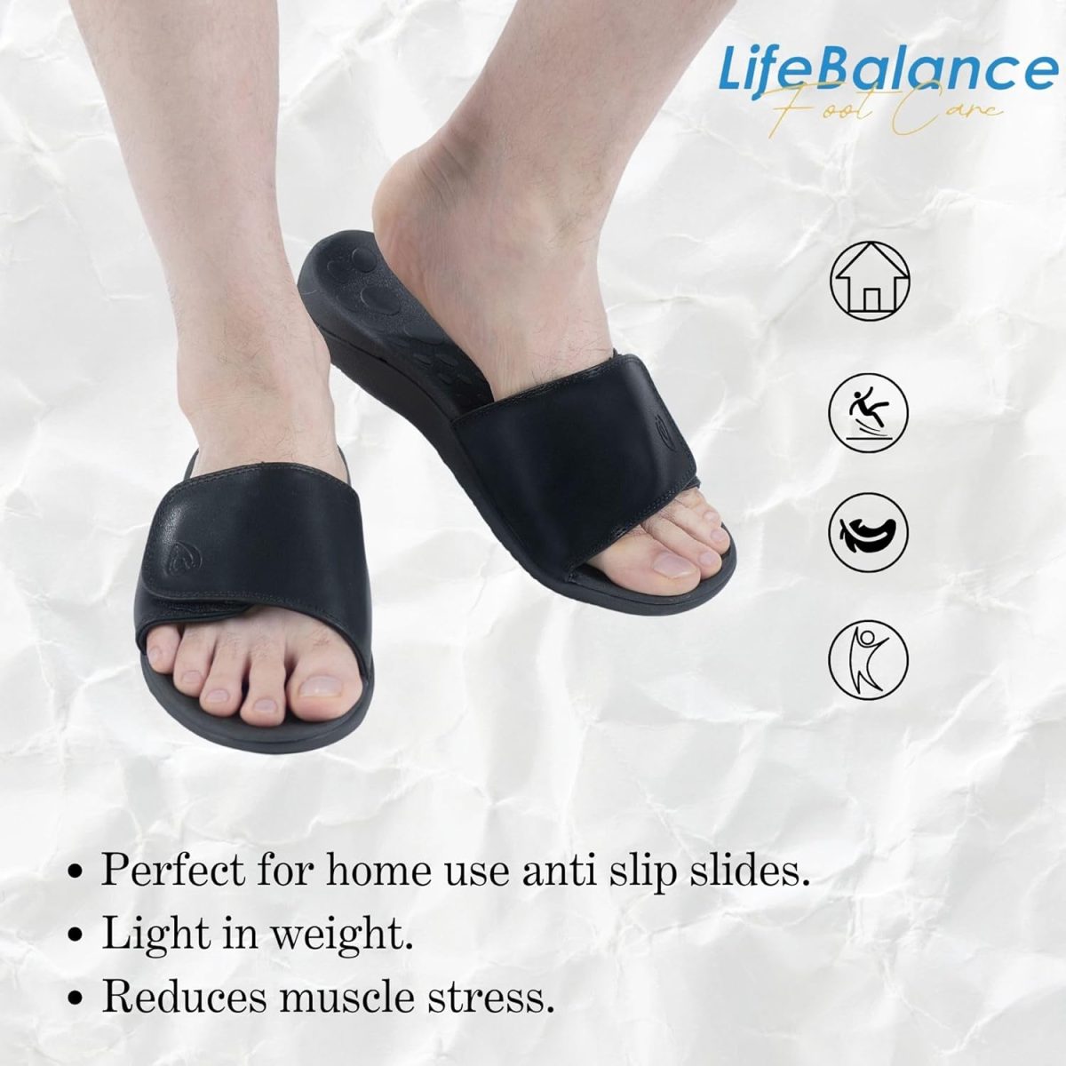 ⁦Lifebalance Plantar Fasciitis Feet Arch Support Slippers for Men | Reduce Foot & Heel Pain and Improve Posture | Mens Slippers⁩ - الصورة ⁦3⁩
