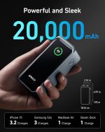 ⁦باور بانك برايم من انكر، شاحن محمول 20000mAh مع مخرج 200 واط، شاشة رقمية ذكية، 2 منفذ USB-C و1 منفذ USB-A متوافق مع ماك بوك برو/اير، ايفون 16/15/14، سامسونج، هواوي، ديل⁩ - الصورة ⁦4⁩