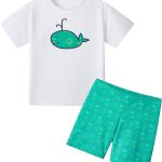 طقم ملابس سباحة للاولاد مكون من قطعتين باكمام قصيرة للحماية من الطفح الجلدي لعمر 2-8 سنوات