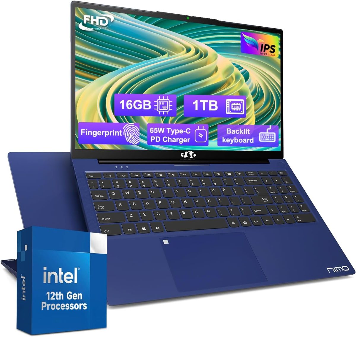 لابتوب 15.6-FHD للطلاب، 16GB RAM 1TB SSD، معالج انتل بنتيوم رباعي النواة N100 (حتى 3.4GHz) كيبورد باضاءة خلفية بصمة الاصبع واي فاي 6 بلوتوث 5.2، كفالة لمدة عامين ويندوز 11