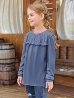 ⁦Girls' T-shirts, tunic, ruffles, long-sleeved shirts, leisure, loose tops, cute children's soft blouse⁩ - الصورة ⁦3⁩