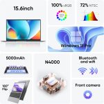 ⁦لابتوب 15.6 انش مع ذاكرة RAM 8GB وSSD 256GB وشاشة sRGB 100% ومعالج سيليرون N4000 (حتى 2.6GHz) نوت بوك ام اس اوفيس 2024 وواي فاي ثنائي النطاق وبلوتوث 4.2 وHDMI وويندوز 11 برو وعمر بطارية طويل من واي⁩ - الصورة ⁦2⁩
