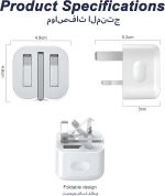⁦محول طاقة USB نوع سي بقدرة 20 واط معتمد من ابل【معتمد من ابل】شاحن سريع 20 واط بي دي لايفون وايباد، محول سفر نوع سي شاحن ايفون⁩ - الصورة ⁦2⁩
