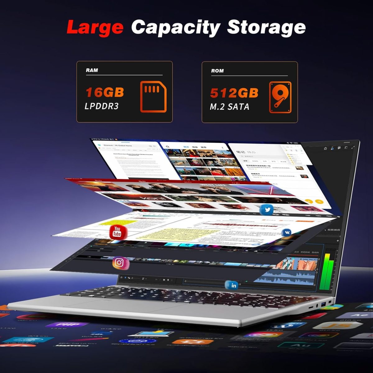 ⁦2025 Gaming Laptop,15.6 Inch Laptop,Laptops 16GB 512GB SSD,Laptop Computer N5095,Traditional Laptop Computers 180 Angle Opening,Lap top Fingerprint Unlock Backlit Keyboard,1920X1080 FHD IPS MINI-HDMI⁩ - الصورة ⁦2⁩