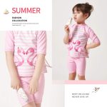 ⁦Julysand Toddler Girls Rash Guard Sets 3D Flamingo Swimsuit Pink Striped Two Piece Modest Swimwear Sun Protection Suit⁩ - الصورة ⁦3⁩