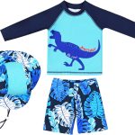 ماو طقم ملابس سباحة واقية من الطفح الجلدي للاولاد باكمام طويلة بعامل حماية من الاشعة فوق البنفسجية 50+ ملابس سباحة واقية من الشمس 3 قطع