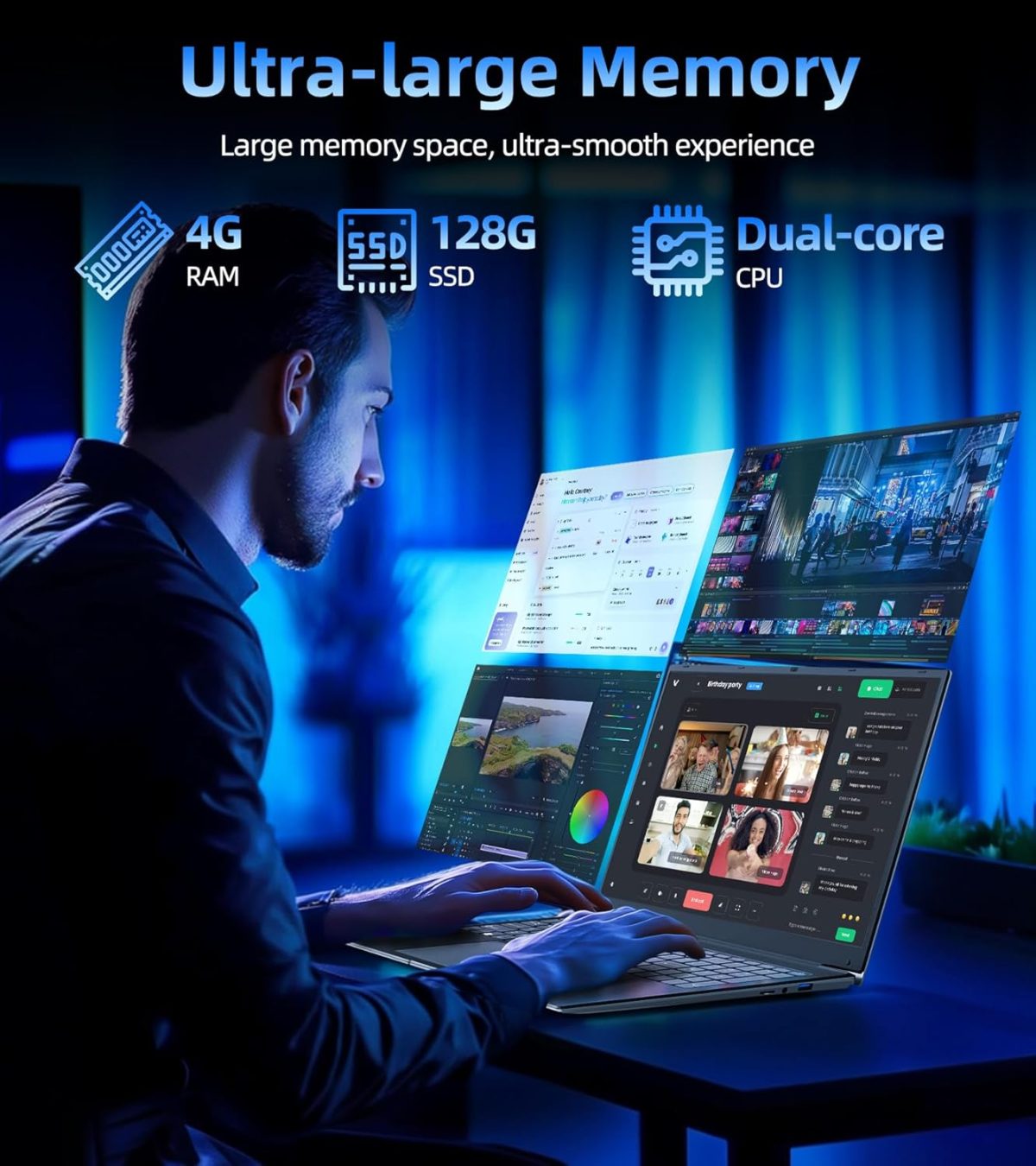 ⁦لابتوب ناكلود ويندوز 11، لابتوب 17.3 انش مع معالج كور i3، 4GB DDR3 128GB SSD، بطارية 60800mWh FHD، شاشة IPS نوع C، HDMI، واي فاي 5G، بلوتوث 4.2، كاميرا ويب، USB3.2⁩ - الصورة ⁦4⁩
