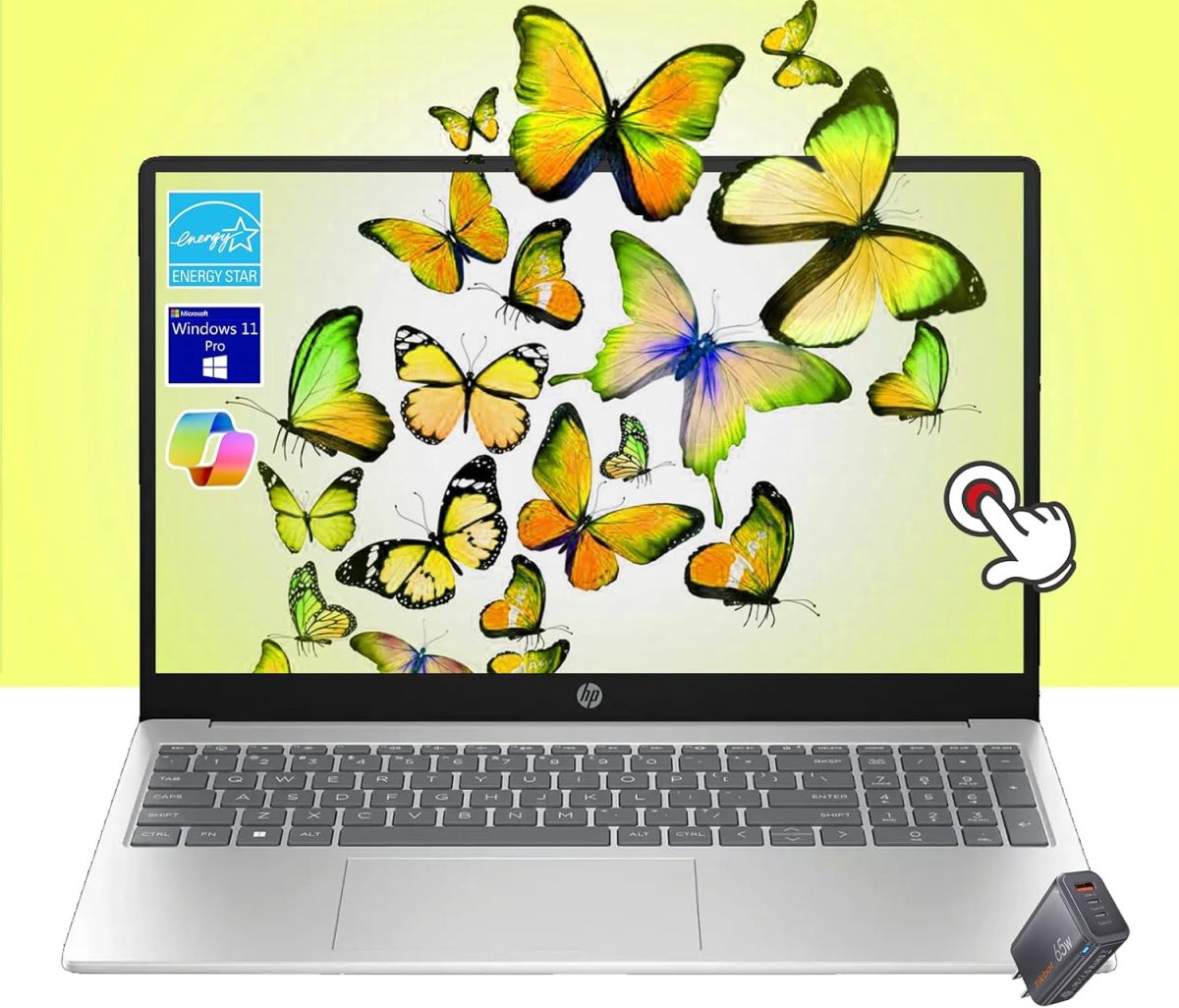 HP لابتوب للاعمال بشاشة لمس 15.6 انش ومعالج i3-1215U سداسي النواة (يتفوق على i5 1135G7) وذاكرة RAM 32GB وSSD 1TB وويندوز 11 برو لون فضي انيق مع شاحن