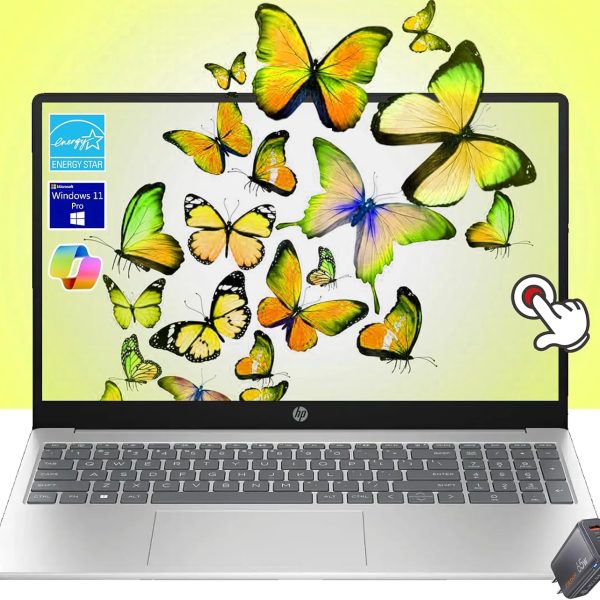 HP لابتوب للاعمال بشاشة لمس 15.6 انش ومعالج i3-1215U سداسي النواة (يتفوق على i5 1135G7) وذاكرة RAM 32GB وSSD 1TB وويندوز 11 برو لون فضي انيق مع شاحن