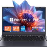UOWAMOU 14" Laptop Windows 11 Pro - Intel N5095 Quad-Core, 8GB RAM 128GB SSD, WiFi 5/Bluetooth 5.0, Webcam Privacy Cover, Preloaded Office 2024 - Ultra-Portable