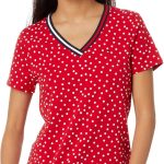 تيشيرت للنساء من تومي هيلفيجر بأكمام قصيرة وقبةعلى شكل حرف V