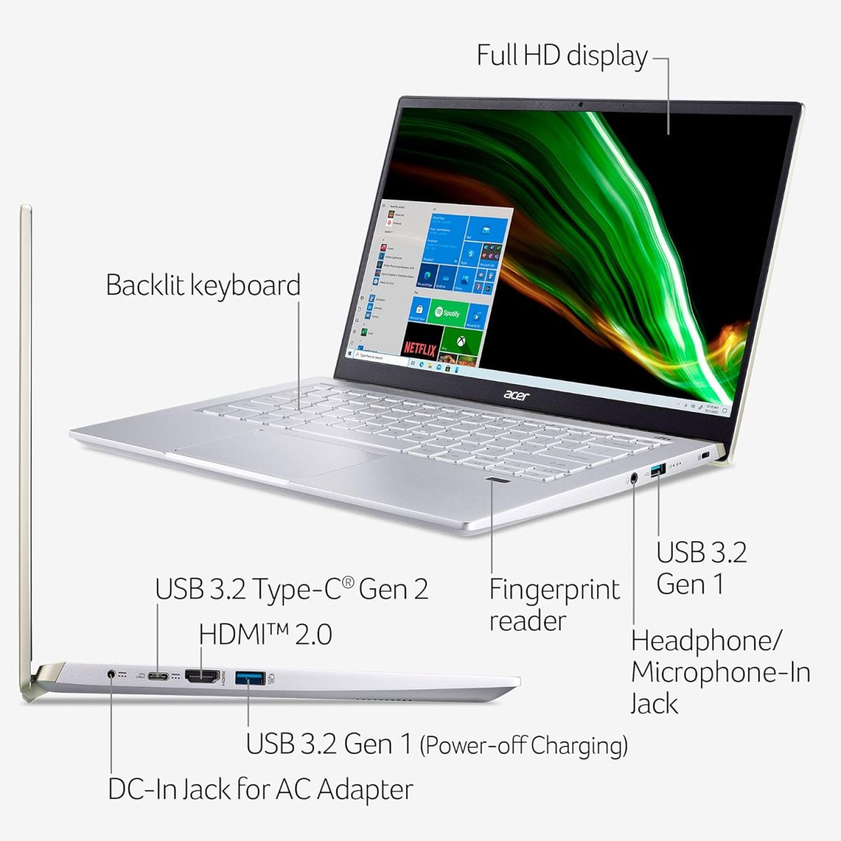 ⁦ايسر لابتوب سويفت اكس SFX14-41G-R1S6 كريتور بشاشة 14 انش FHD 100% sRGB ومعالج AMD رايزن 7 5800U وبطاقة رسومات انفيديا RTX 3050Ti وLPDDR4X 16GB وSSD 512GB وواي فاي 6 وكيبورد باضاءة خلفية وامازون اليكسا⁩ - الصورة ⁦5⁩