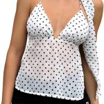 بلوزة نسائية أنيقة منقطة برباط رقبة على شكل حرف V وربطة ظهر مثيرة للحفلات مع وشاح من جورجليتر