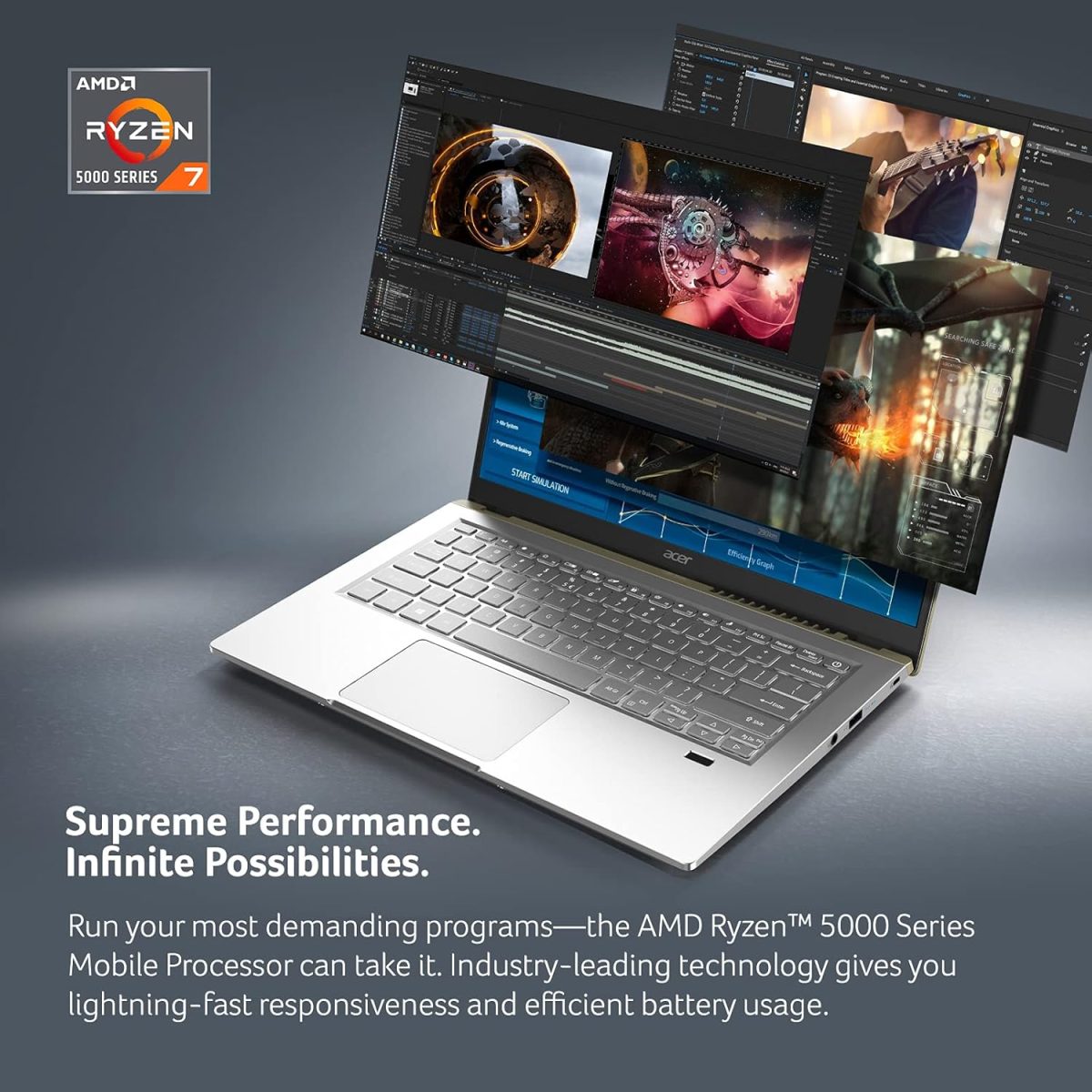 ⁦ايسر لابتوب سويفت اكس SFX14-41G-R1S6 كريتور بشاشة 14 انش FHD 100% sRGB ومعالج AMD رايزن 7 5800U وبطاقة رسومات انفيديا RTX 3050Ti وLPDDR4X 16GB وSSD 512GB وواي فاي 6 وكيبورد باضاءة خلفية وامازون اليكسا⁩ - الصورة ⁦2⁩