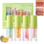 مجموعة زيت ملمع الشفاه المرطب مع راس فرشاة كبيرة من نالاكال - ملمع شفاه جيلي هوني يدوم طويلا لتغذية وتمتلئ الشفاه - ملمع شفاه لامع وبرايمر للعناية بالشفاه والشفاه الجافة (4 الوان)