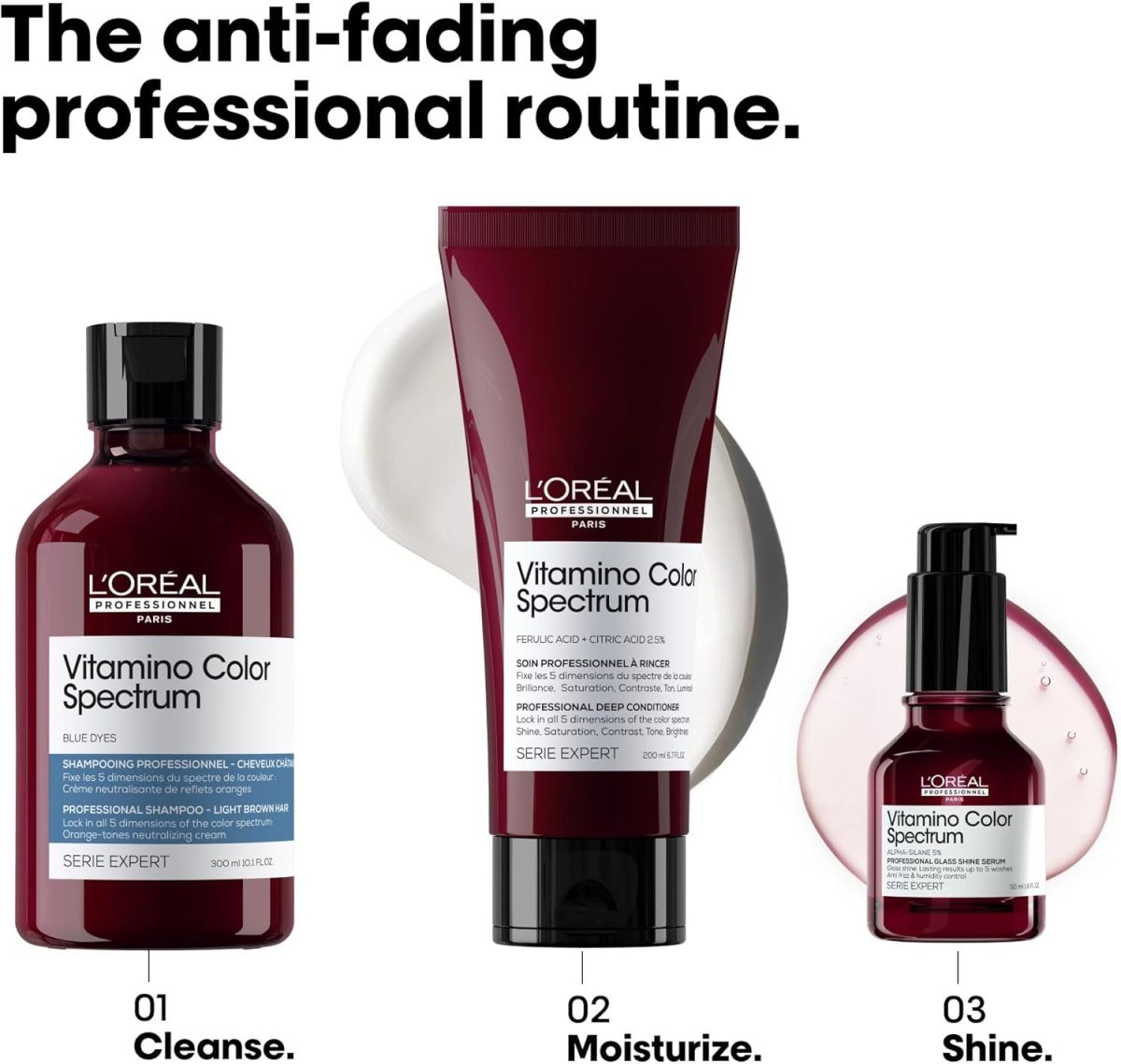 ⁦L'Oréal Professionnel Paris Vitamino Color Spectrum Blue Shampoo - Neutralizes Orange Tones, Enhances Shine & Vibrancy, Maintains Day 1 Color Vibrancy, Hydrates & Strengthens Light Brown Hair 300ml⁩ - الصورة ⁦4⁩