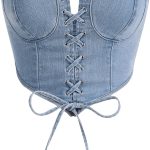 بلوزة قصيرة من قماش الدنيم غير المتماثل بدون حمالات مع ربطة عنق امامية للنساء من جورجليتر