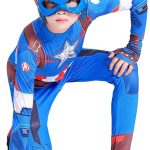 زي كابتن امريكا التنكري للاطفال، بدلة تنكرية فاخرة مع قناع، زي تنكري للبطل الخارق زينتاي، جمبسوت ليكرا للهالوين