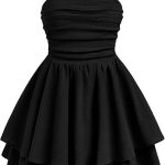 ايكساروس فستان منفوخ منفوخ بحافة مكشكشة للبنات، فستان صيفي مكشكش قابل للتعديل مع حزام سباغيتي كامي كاجوال قصير