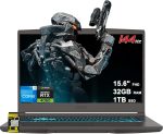 MSI لابتوب العاب رفيع 15 15.6 انش FHD IPS 144Hz انتل ثماني النواة i5-13420H (بيتس i7-12650H) 32GB RAM 1TB SSD جيفورس RTX 4060 باضاءة خلفية USB-C ويندوز 11 مع موزع اي سي بي