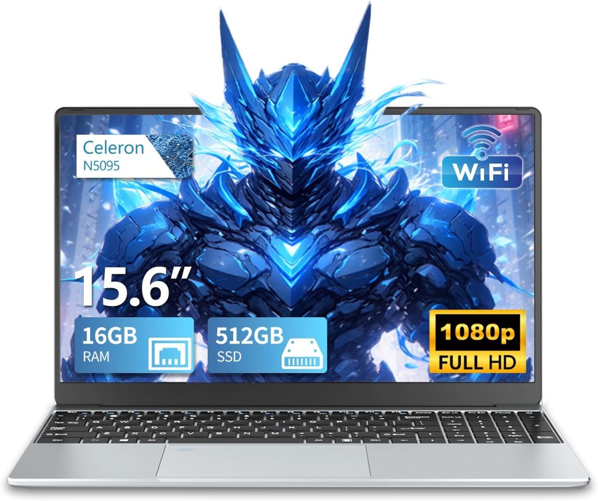 لابتوب العاب N5095 بشاشة 15.6 انش وذاكرة RAM 16GB وSSD 512GB للالعاب و180 زاوية فتح وبصمة اصبع وكيبورد باضاءة خلفية 1920X1080 IPS ميني HDMI واي فاي 5 للطلاب والاعمال