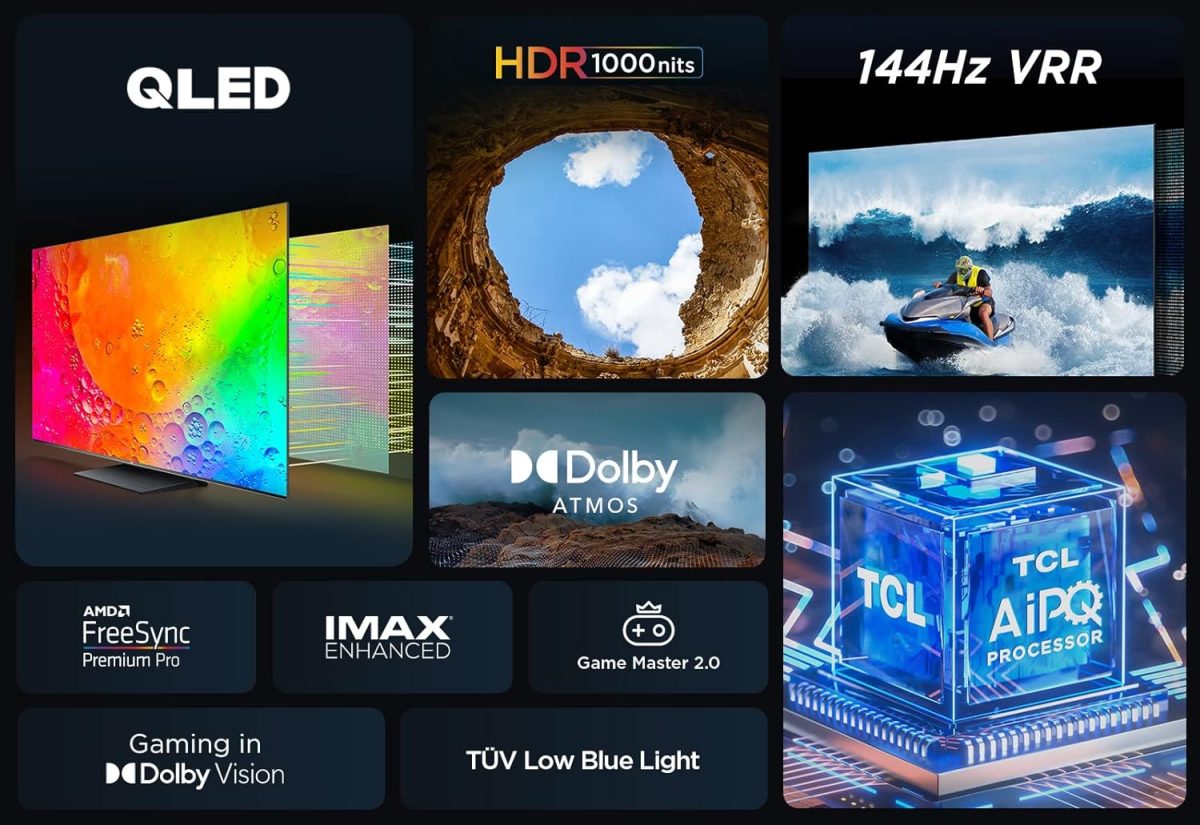 ⁦TCL تلفزيون ذكي 75 بوصة 4K QLED HDR UHD جيم ماستر 2.0 دولبي فيجن اي كيو اتموس HDR 1000 وحدة مضيئة في البكسل اي ماكس محسن 144HZ VRR 75C745 - ضمان لمدة عام (موديل 2023)⁩ - الصورة ⁦5⁩