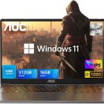 AOC لابتوب العاب 16GB RAM 512GB SSD خفيف ورفيع بهيكل معدني وكاميرا ويب ومنفذ نوع C وUSB 3.2 وشاشة FHD 15.6 انش (حتى 3.6GHz) وويندوز 11