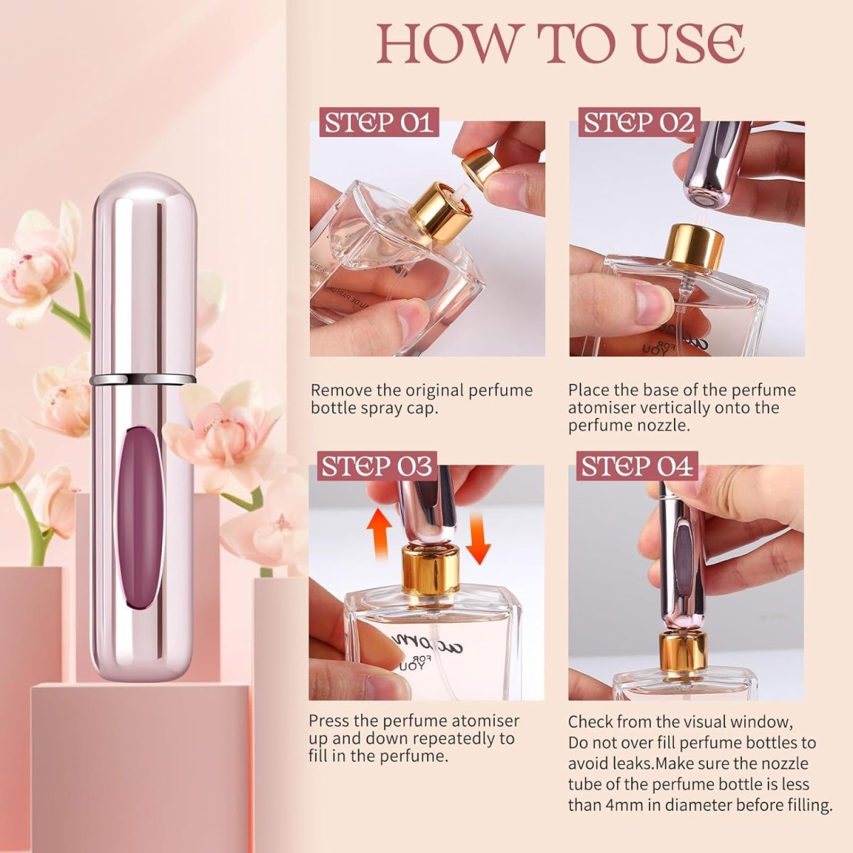 ⁦تيم 3 قطع بخاخ عطر قابل لاعادة الملء، زجاجة عطر للسفر سعة 5 مل من توميزر، حاوية عطر فارغة محمولة لعطلات ما بعد الحلاقة والخروج الليلي⁩ - الصورة ⁦5⁩