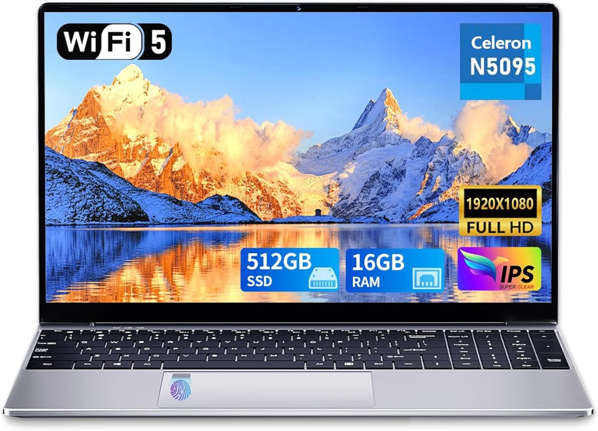 كو لابتوب العاب 15.6 انش، ذاكرة RAM 16GB وSSD 512GB، معالج انتل سيليرون N5095، FHD 1920×1080، يدعم فتحة بزاوية 180، ويندوز 11 برو، واي فاي 2.4G+5G، بلوتوث 4.2
