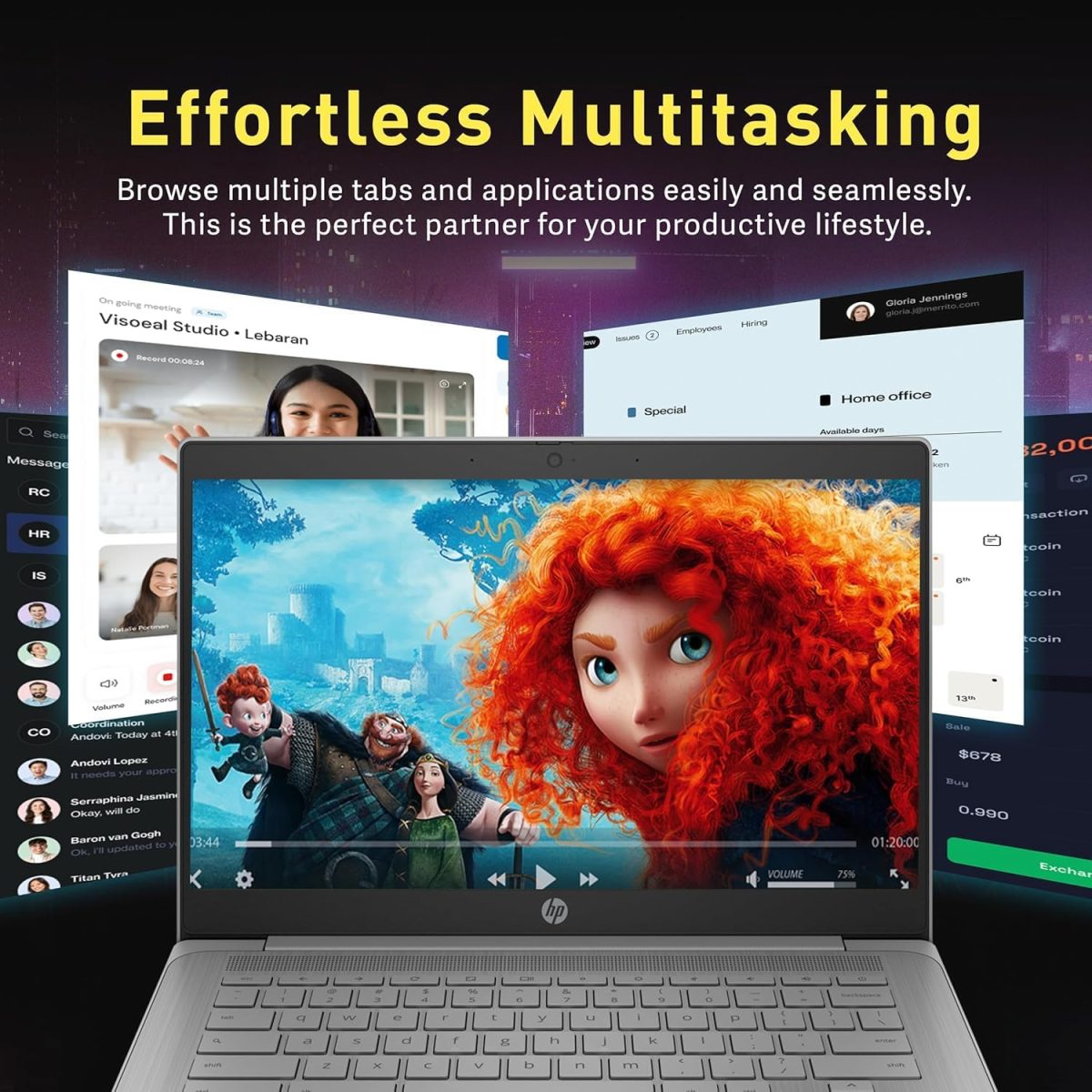 ⁦HP لابتوب كروم بوك 14 انش HD فلاجشيب للطلاب والاعمال، معالج سيليرون رباعي النواة N4120، ذاكرة RAM 4GB، تخزين 192GB (64GB eMMC + بطاقة 128GB)، كاميرا ويب، واي فاي، بطارية طويلة، كروم OS+ ملحق هابكسيل⁩ - الصورة ⁦6⁩