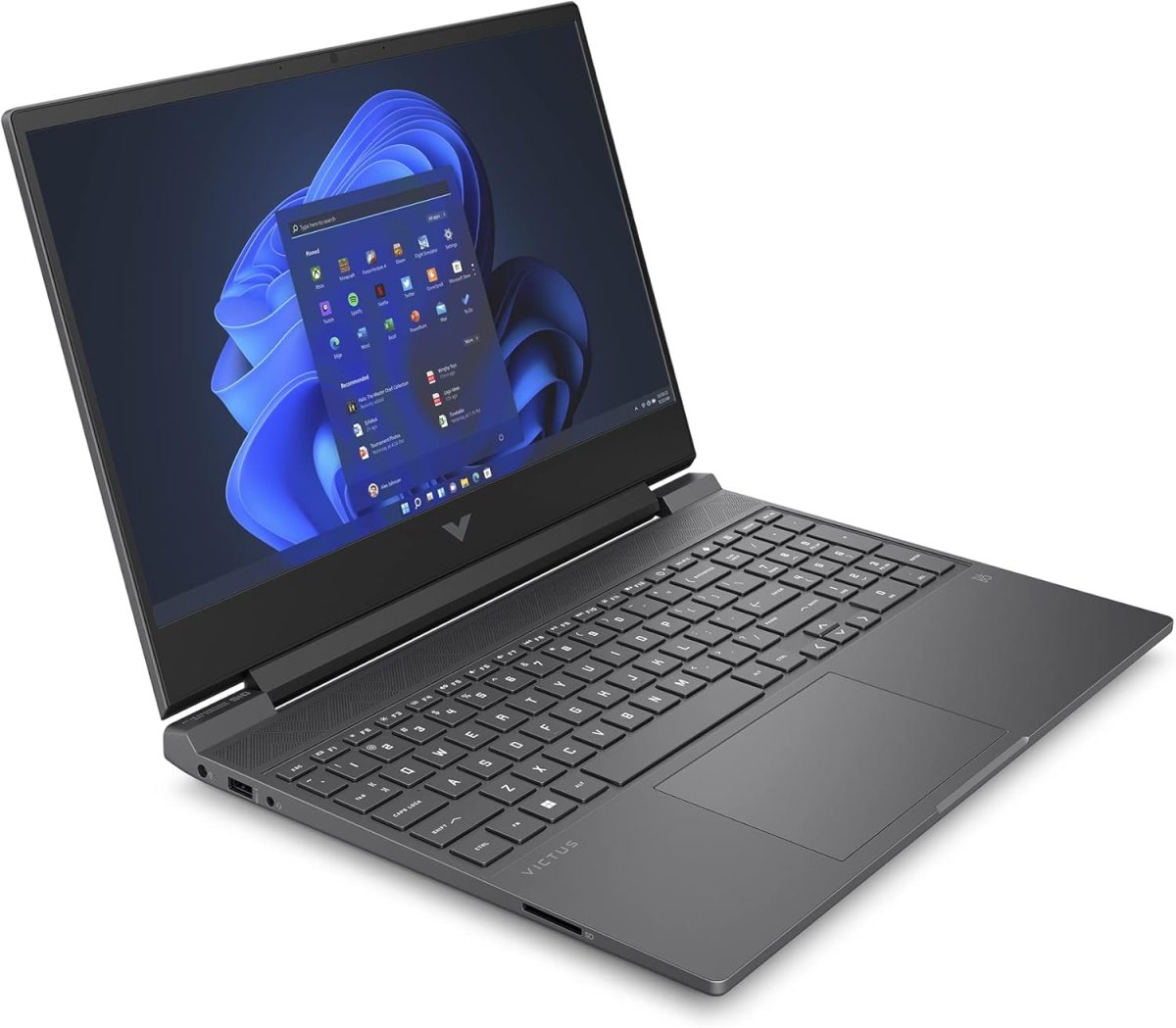 ⁦HP لابتوب العاب فيكتوس 15-fb0028ne بشاشة FHD مقاس 15.6 انش ومعالج AMD رايزن 7 وذاكرة RAM 16GB وSSD 512GB وبطاقة رسومات انفيديا جيفورس RTX 3050 Ti وويندوز 11 هوم وكيبورد انجليزي وعربي، فضي ميكا⁩ - الصورة ⁦2⁩