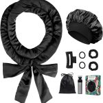 بكرات تجعيد الشعر بدون حرارة للنوم في الليل من جوابي، بكرات تجعيد شعر ساتان بدون حرارة لتجعيد الشعر، مجموعة قضيب تمويج الشعر بدون حرارة للنساء بطول 70 انش - اسود 9 قطع