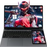 ايركسوان لابتوب بشاشة مزدوجة 15.6 انش + شاشة لمس 7 انش وذاكرة RAM 16GB وSSD 512GB ومعالج انتل N100 الجيل 12 (حتى 3.4GHz) وويندوز 11 وكيبورد باضاءة خلفية وبصمة اصبع