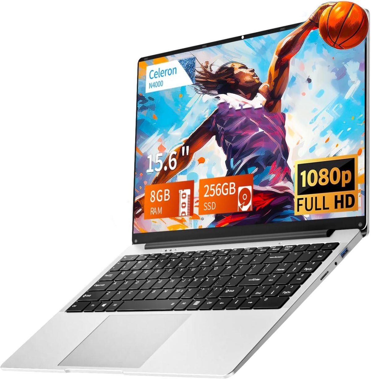 لابتوب كومنوسال N4000 بشاشة 15.6 انش للطلاب مع ذاكرة RAM 8GB وSSD 256GB ونت بوك خفيف ورفيع وواي فاي 5 وميني HDMI و180 زاوية فتح وبلوتوث 5.0 وUSB 3.0 للطلاب والاعمال