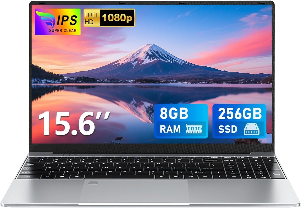 FUNYET Laptop 15.6 Inch 8GB RAM 256GB SSD N4000 Portable Processor IPS FHD 1920x1080 Notebook, 180° Opening Computer Shutdown, 5000mAh, WIFI, TF Card Slot, Win11pro