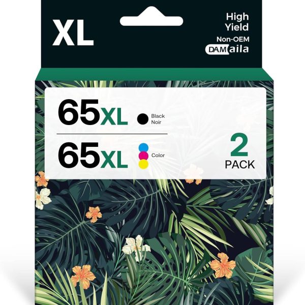 دي ايه ام ايلا خراطيش حبر 65XL بديلة لحبر اتش بي 65XL تعمل مع اتش بي 65 5000 5052 5010 5055 5070 5014 2652 2655 2622 2640 3755 3700 3772 2600 3752 ter(2 حزمة)