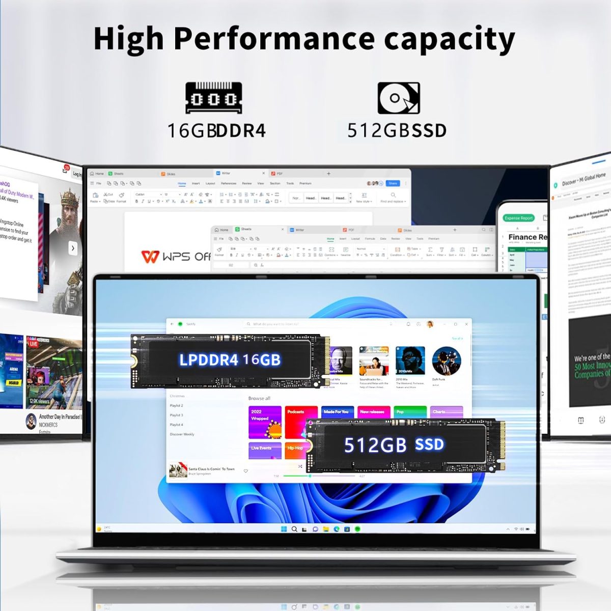 ⁦لابتوب العاب N5095 بشاشة 15.6 انش وذاكرة RAM 16GB وSSD 512GB للالعاب و180 زاوية فتح وبصمة اصبع وكيبورد باضاءة خلفية 1920X1080 IPS ميني HDMI واي فاي 5 للطلاب والاعمال⁩ - الصورة ⁦4⁩