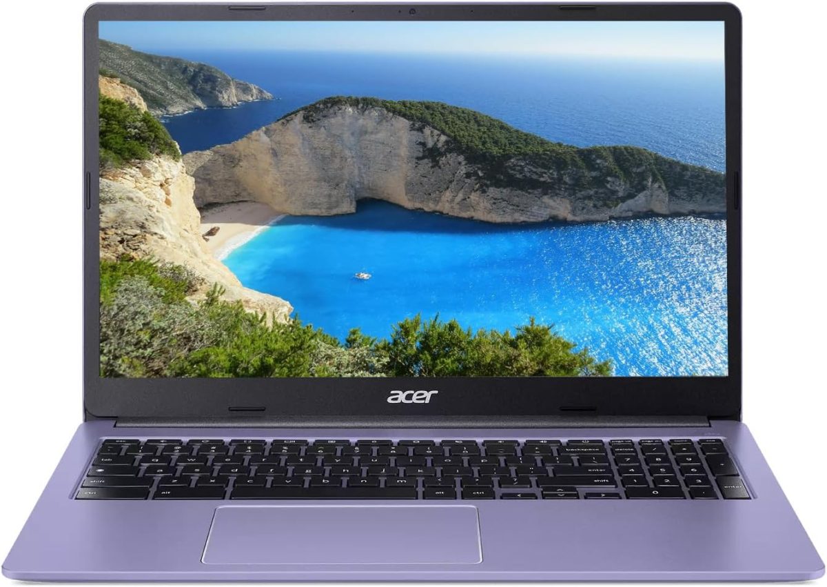 ايسر كروم بوك 15 انش HD IPS ومعالج انتل سيليرون حتى 2.79GHz وذاكرة RAM DDR4 سعة 4GB وذاكرة تخزين 64GB وواي فاي فائق السرعة ونظام تشغيل كروم وايريس متجدد