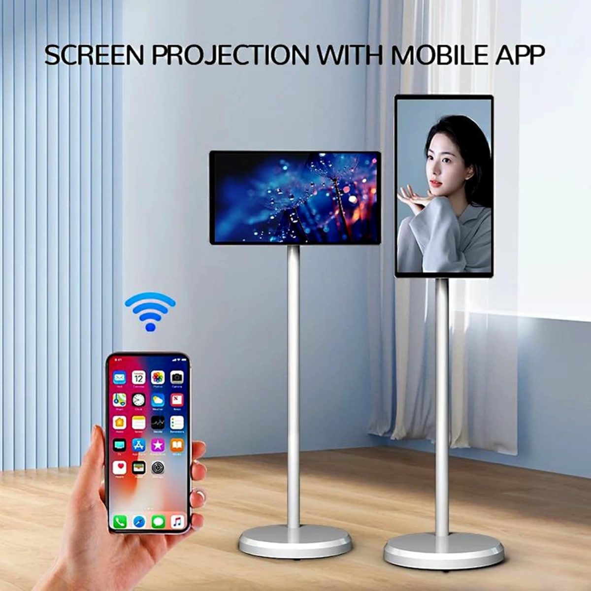 ⁦شاشة داخلية 21 بوصة، لوحة لمس ذكية محمولة، شاشات تلفزيون UHD 4K مع حامل جوال، رافع، دوران حر، بطارية مدمجة وحركة كاملة + متجر بلاي ستور⁩ - الصورة ⁦3⁩