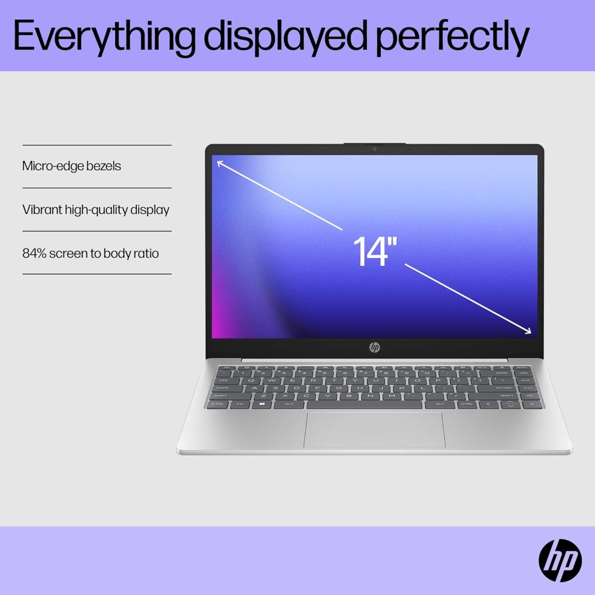⁦HP لابتوب 14-ep1003ne بمعالج انتل كور الترا 7-155H وشاشة FHD مقاس 14 انش وذاكرة RAM DDR5 سعة 16GB وSSD 1TB وبطاقة رسومات انتل ارك™ مدمجة وكيبورد انجليزي/عربي وويندوز 11، فضي طبيعي [B13Y4EA]⁩ - الصورة ⁦7⁩
