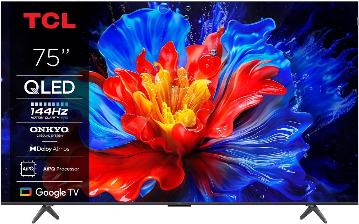 TCL تلفزيون 75 بوصة QLED 75P8K، HDR10+، تلفزيون جوجل، دولبي فيجن اتموس، معالج AiPQ، 144Hz، نظام اونكيو 2.1 هاي فاي، دولبي فيجن HDR، هيكل نحيف يوني - 75P8K (موديل 2025)
