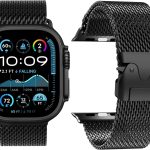 سوار حلقي ميلانو تيتانيوم متوافق مع سوار ساعة ابل الترا 2/الترا 49 ملم 46 ملم 45 ملم 44 ملم 42 ملم للرجال، سوار شبكي بمشبك اغلاق بنمط باراشوت لسلسلة اي ووتش 10 اس اي 9 8 7 6 5 4 3 2